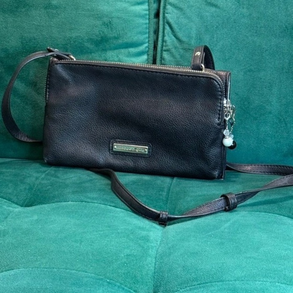 Madden Girl Crossbody‎ Wallet Clutch Silver Hardware Black Faux Leather